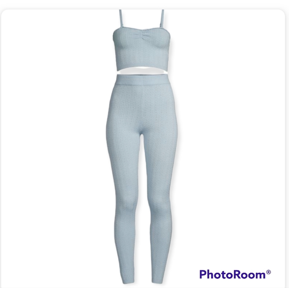 NWT Free People Intimately Morning Light Set Baby Blue Ribbed Knit M - Picture 3 of 14